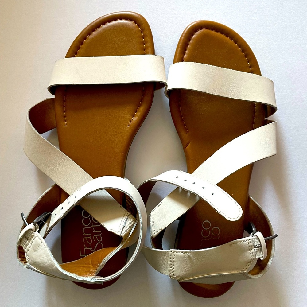 Franco Sarto White Crossover Sandals Size 8